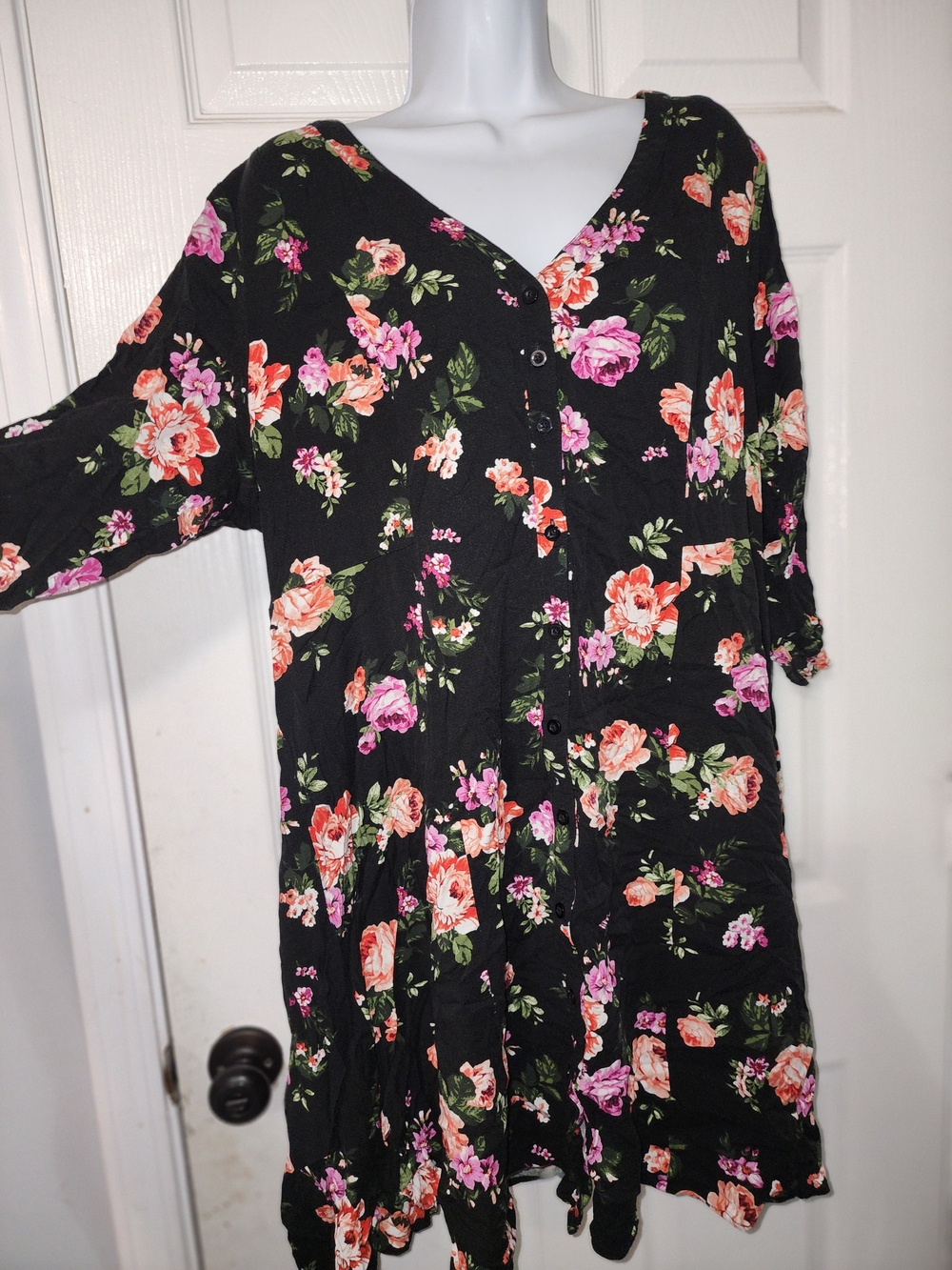 torrid Black Floral Midi Dress with Pink & Coral Blooms